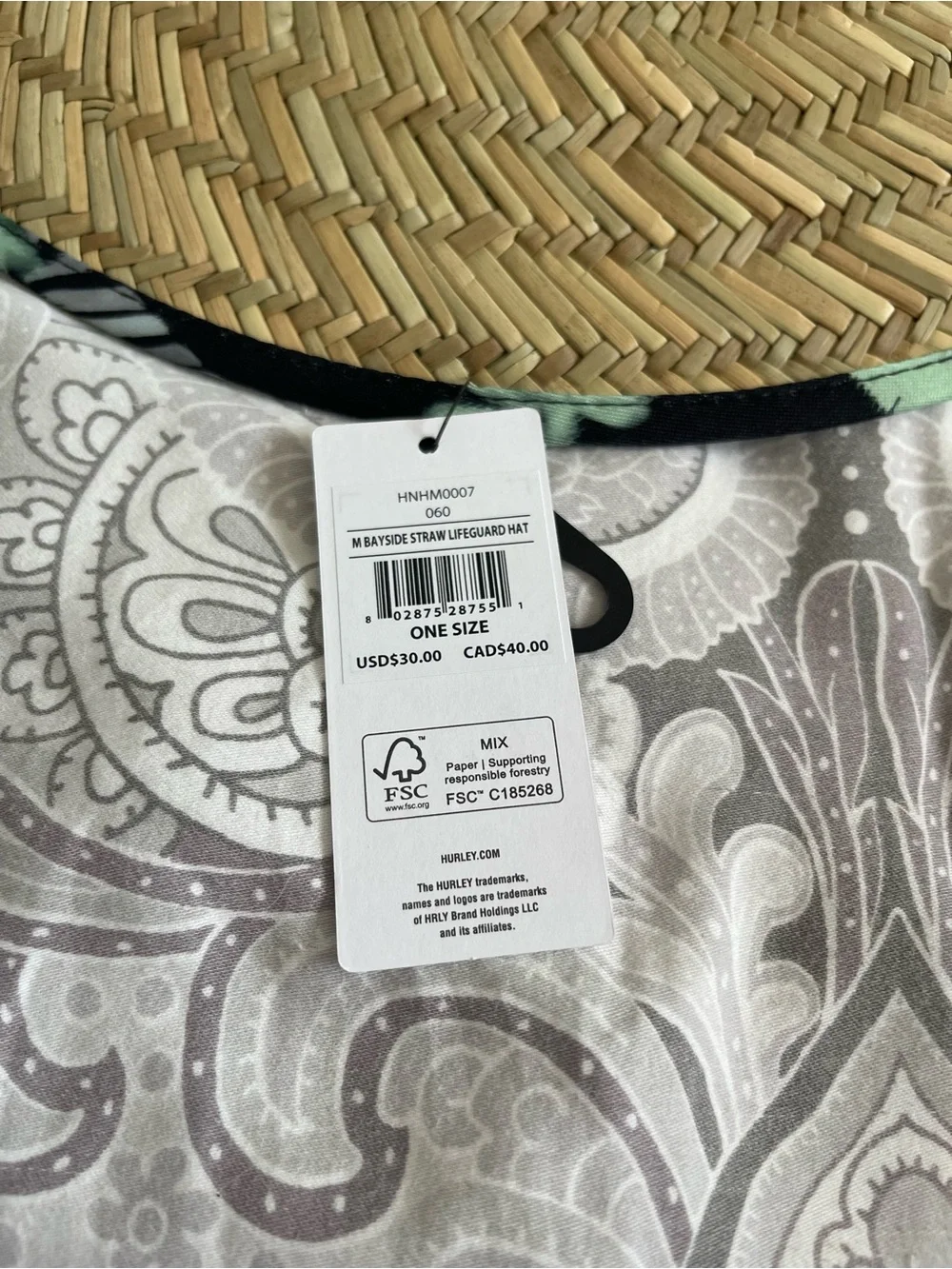 HURLEY BAYSIDE STRAW LIFEGUARD HAT Tropical Beach Pool Sun